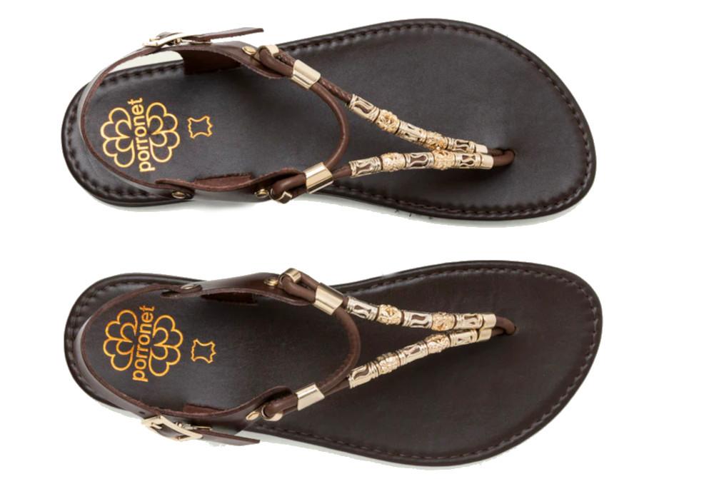 Sandalias Planas de dedo Porronet Ada Mujer Piel Moka – Estilo Étnico y Confort Artesanal