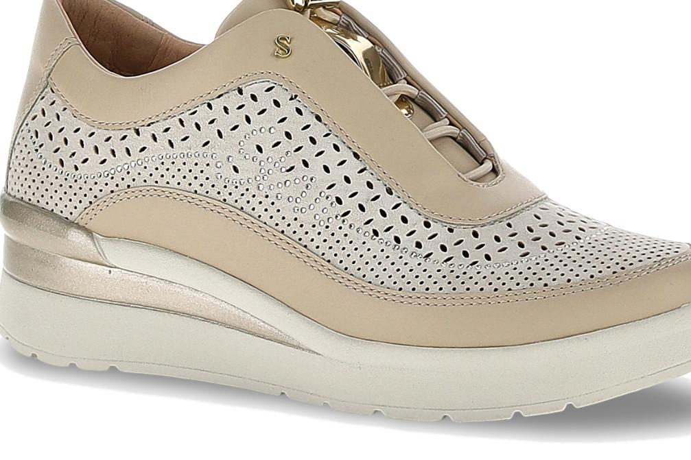 Zapatillas deportivas Stonefly 223606 en beige piel con cuña