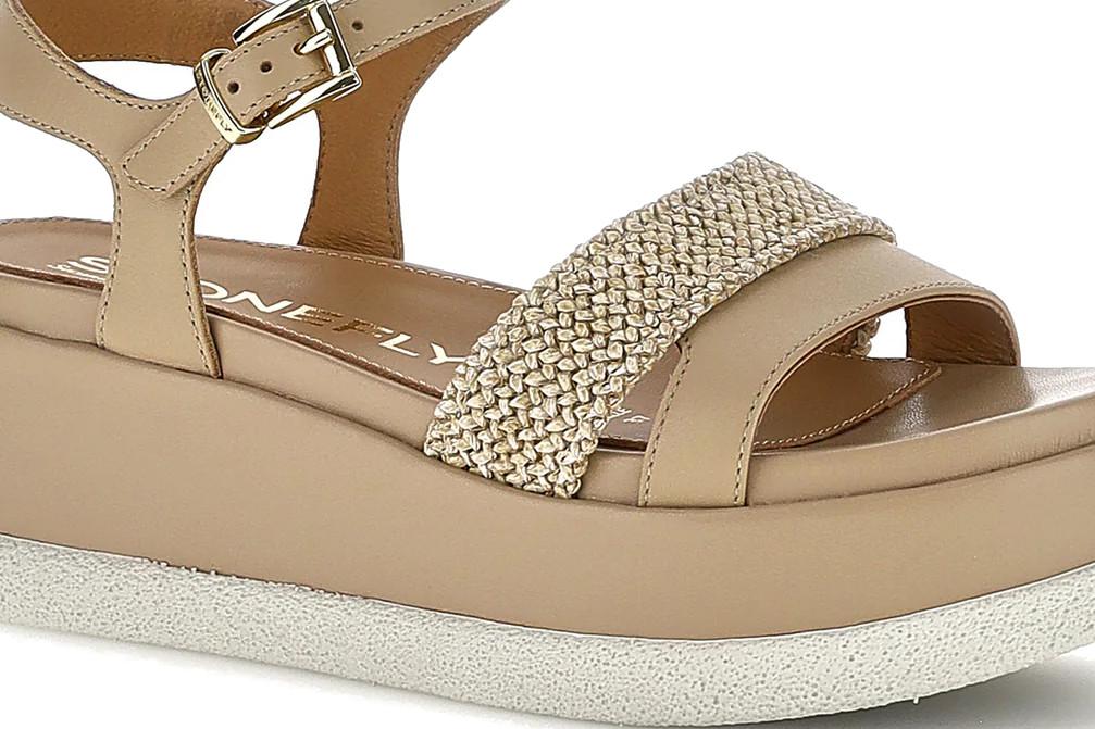 Sandalias con cuña media Stonefly ARIANNA 223737 en marrón claro de piel y rafia