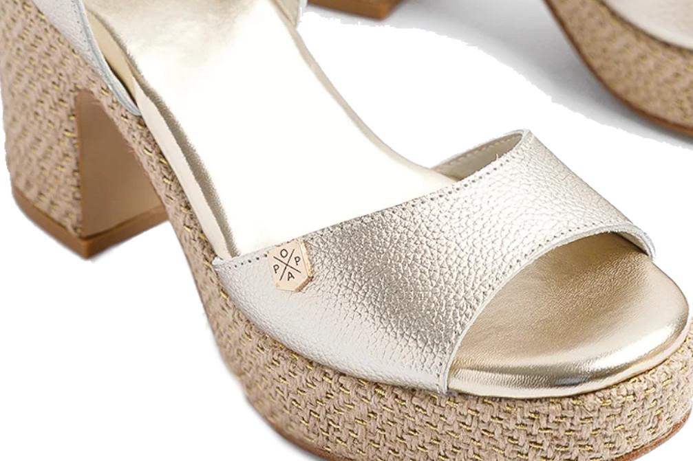 Sandalias de tacón de yute Daira de Piel oro– Tacón Ancho Mujer