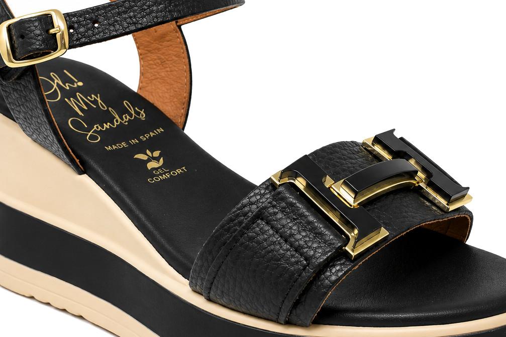 Sandalias con cuña Oh! My Sandals 5981 Negro para mujer – Piel Natural, Plataforma Ligera y Plantilla Gel
