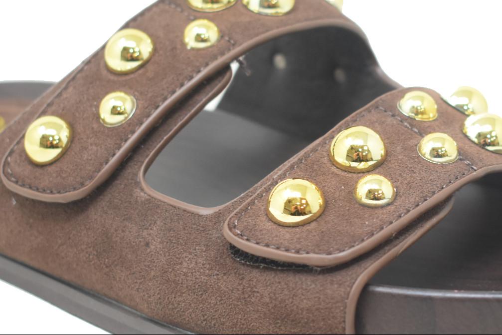 Sandalia bio de ante marrón TOP3 SF1651 para mujer | Con bolas doradas y plantilla anatómica