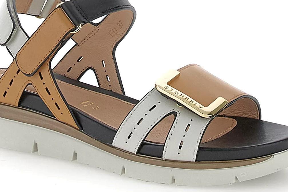 Sandalias planas Stonefly 220834 ELODY 24 CALF LTH para mujer en blanco