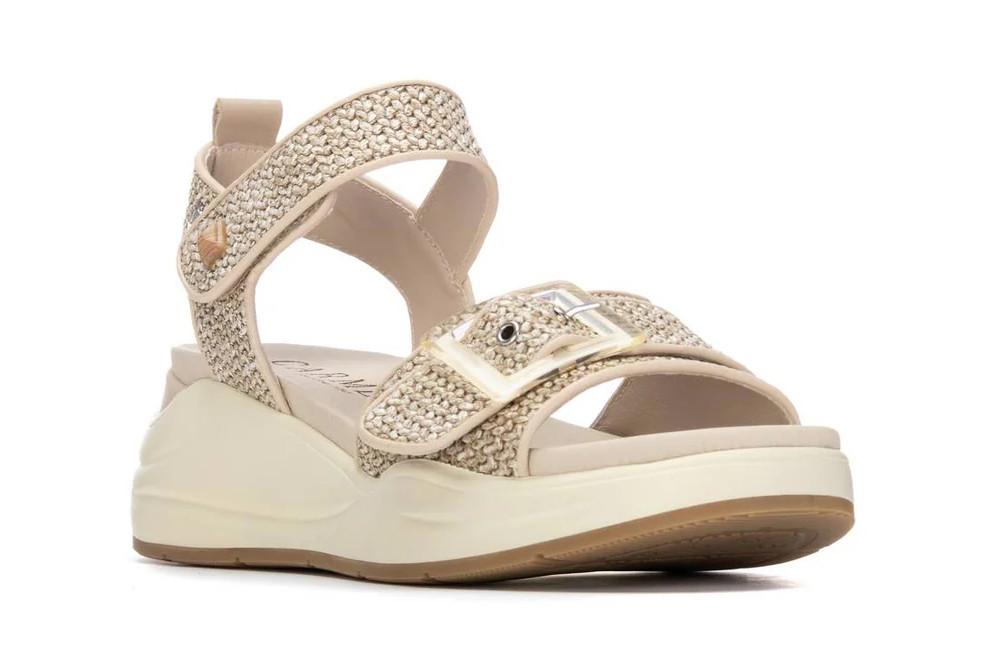 Sandalia deportiva Carmela 163268 Beige con Cuña para mujer | Sandalia Cómoda de Rafia con Suela Antideslizante
