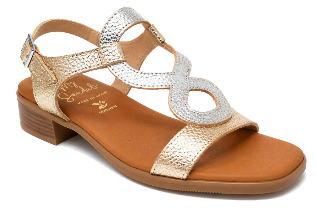 Sandalias de tacón bajo Oh! My Sandals Leila 5893 Cava para mujer – Piel Grabada, Tacón Cómodo y Diseño Elegante