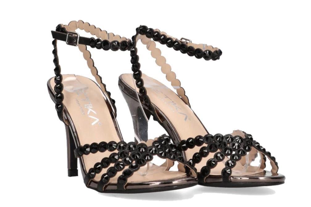 Sandalias de fiesta con tacón 90010 en negro para mujer