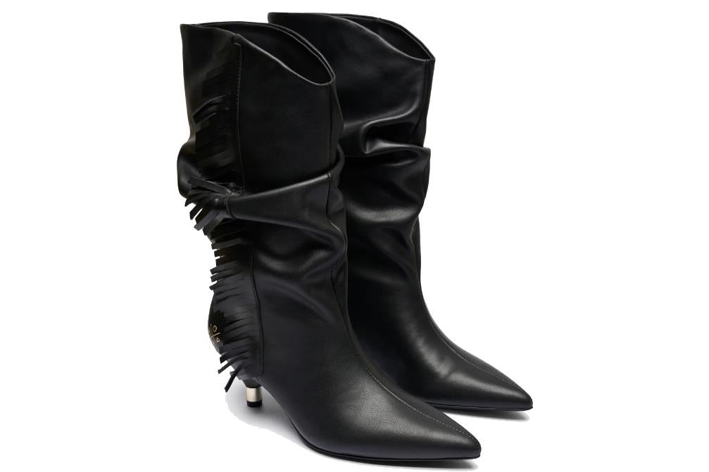 Botas de piel Popa Takayama BS41803 negras con flecos