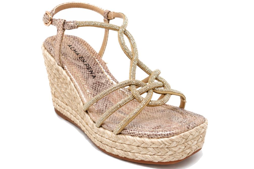 Sandalia con cuña alta Alma en Pena V2651110 para mujer de esparto con Tiras Entrelazadas
