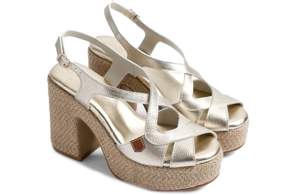 Sandalias de Tacón Popa Balares Laminado Oro Galaxy para Mujer en Piel | Elegancia y Comodidad para fiesta