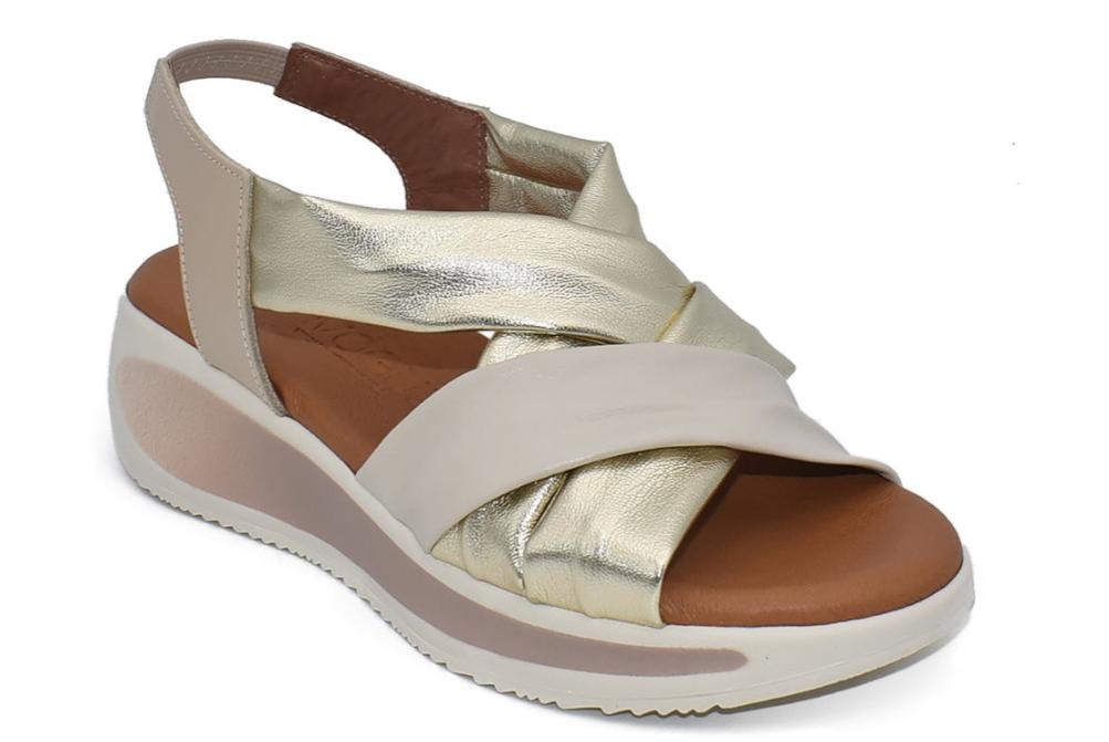 Sandalias con Cuña Media InVogue 6059 Platino Mujer | Piel, Plantilla Gel y Máximo Confort
