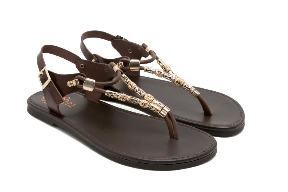 Sandalias Planas de dedo Porronet Ada Mujer Piel Moka – Estilo Étnico y Confort Artesanal
