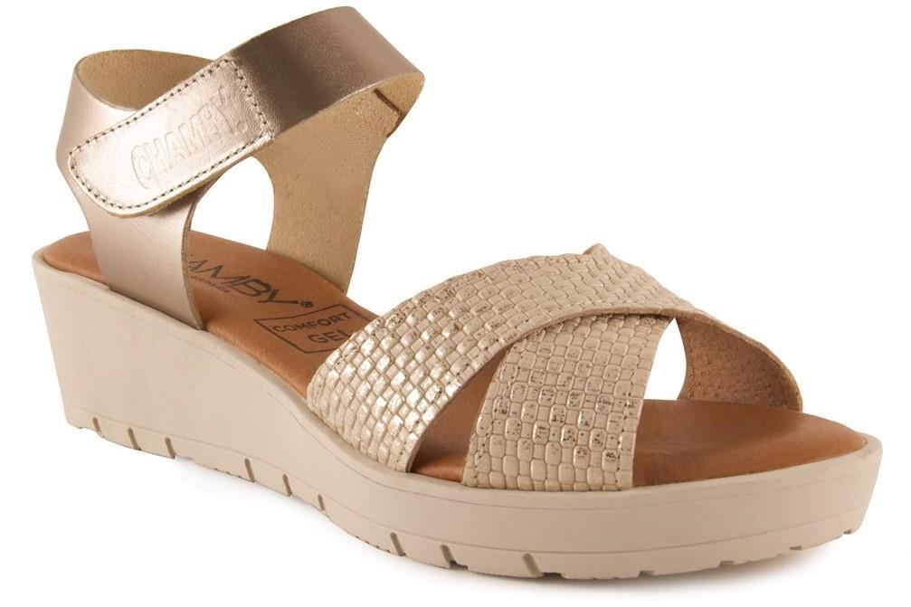 Sandalias con cuña Chamby 897 en platino para mujer