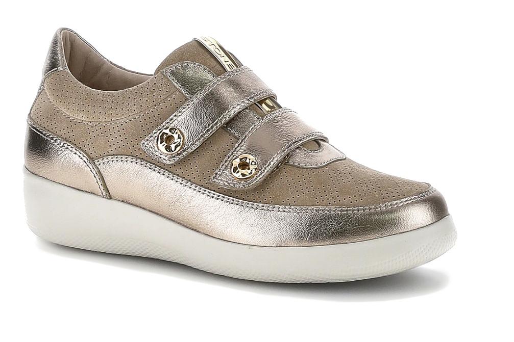 Zapatillas deportivas Stonefly PASEO 50 223455 en beige y oro de piel ante