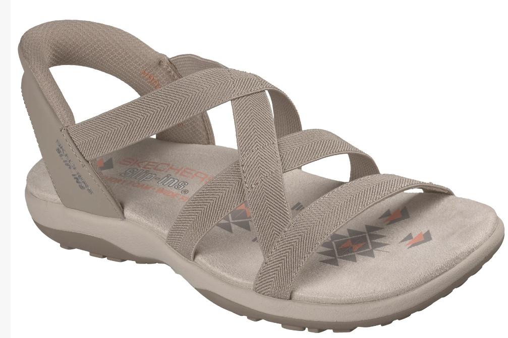 Sandalias Skechers Slip-ins Reggae Slim Stretch Flex Taupe Mujer 163460 | Cómodas, Ligeras y Fáciles de Calzar