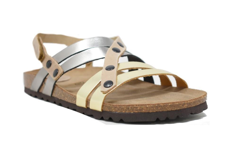Sandalias planas Inter bios 7200 en platino para mujer