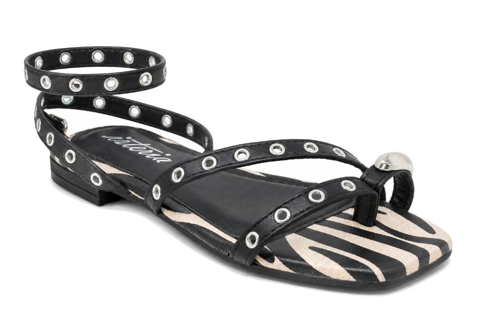 Sandalias planas de Dedo Isteria 1105 Negras con estampado animal print para Mujer