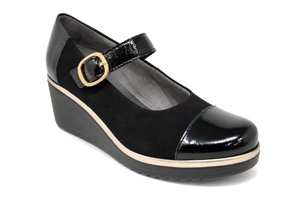 Merceditas Pitillos 20532 Negro Mujer – Zapatos de Piel con Cuña Cómoda