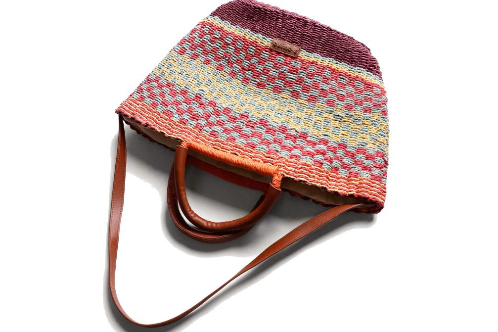 Bolso Capazo Gioseppo Pangani 78142 Burdeos Efecto Rafia con Estampado Multicolor
