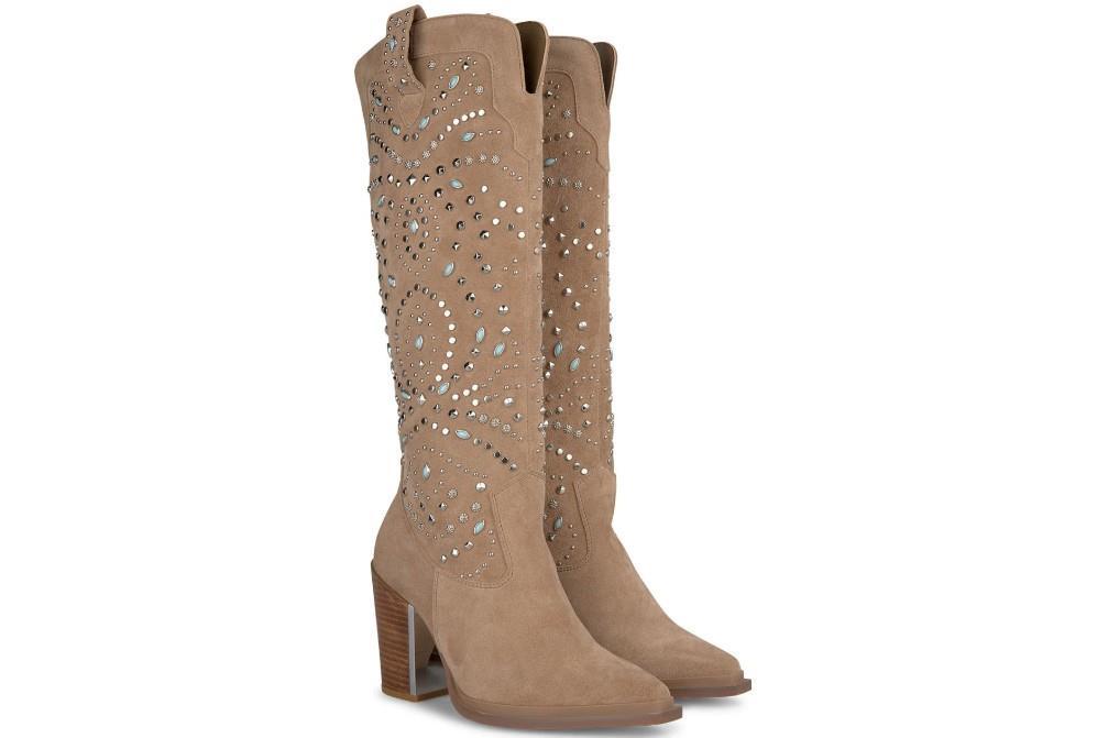 Botas altas cowboy con tachas Alma en pena I240559 en taupe