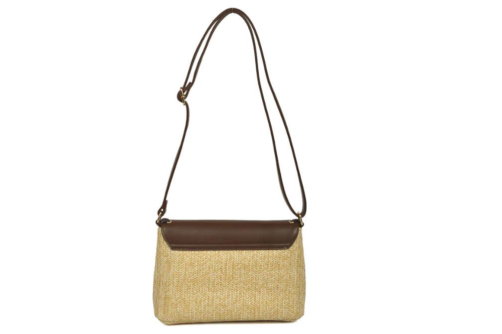 Bolso Bandolera ETIKA Linosa B30144 Chocolate para Mujer de Rafia con Asa Intercambiable