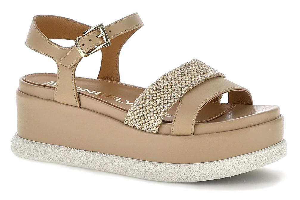 Sandalias con cuña media Stonefly ARIANNA 223737 en marrón claro de piel y rafia