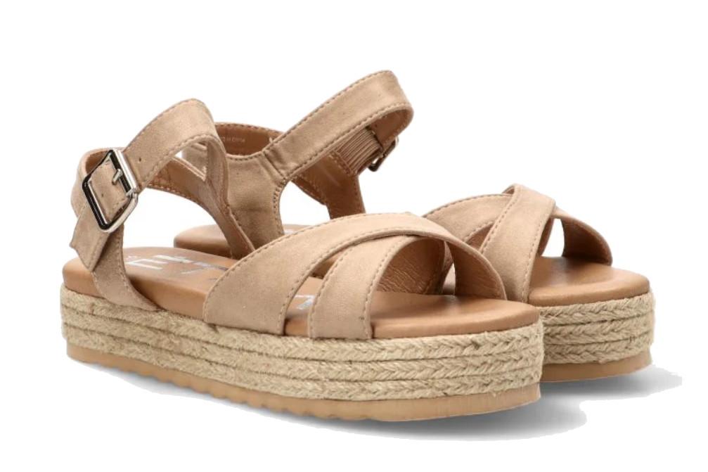 Sandalias de Plataforma ETIKA Élia 10166 Beige para Mujer con Suela Doble Efecto Yute