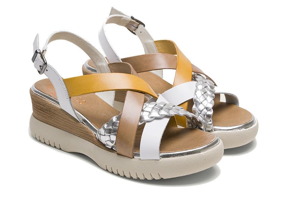 Sandalias con cuña Porronet Bárbara en blanco para mujer
