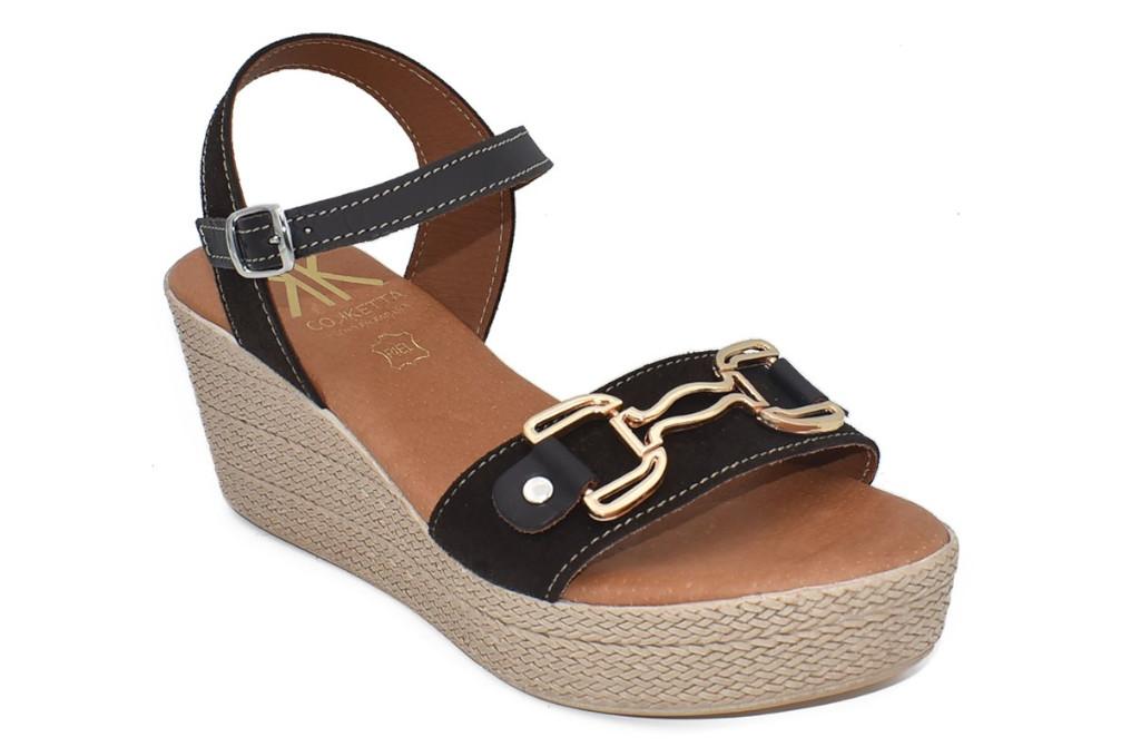 Sandalias con cuña Cokketa 510 Sandalias de Piel Marrón con detalles