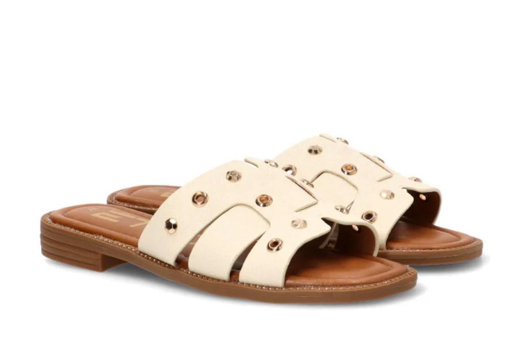 Sandalias planas de Pala ETIKA Anacapri 10162 blanco para Mujer con Tachuelas
