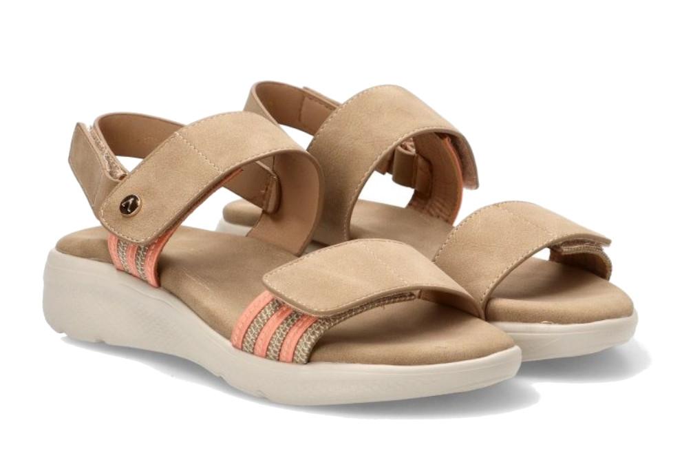 Sandalia deportiva Etika by ARMONY 40026 en beige para mujer| Sandalia Plana con Cierre Ajustable