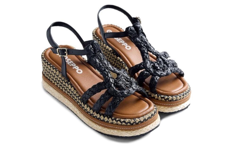 Sandalias de cuña de rafia Gioseppo Harcourt 78112 negro– cómodas y estilo verano