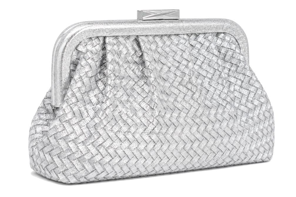 Bolso de Fiesta Menbur AMB0609 Plata con Cierre Click, Efecto Trenzado y Cadena para Mujer
