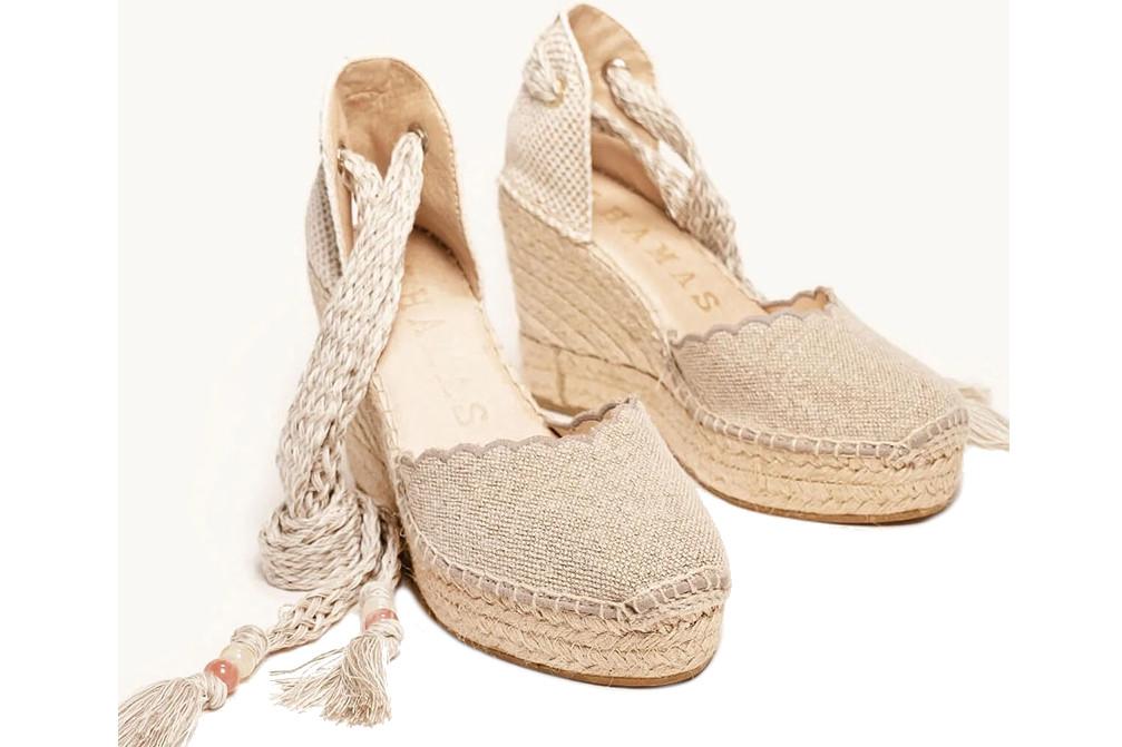 Alpargatas de cuña alta Alhamas Romero lino color piedra para mujer