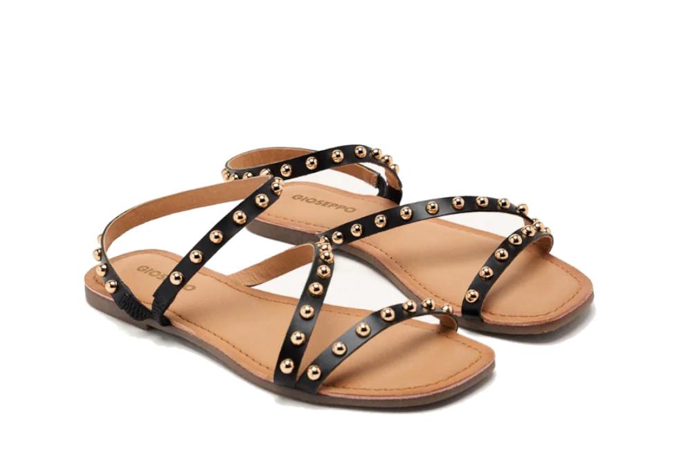 Sandalias Planas Gioseppo Necedah 75077 Negras de Piel con Tachas para Mujer