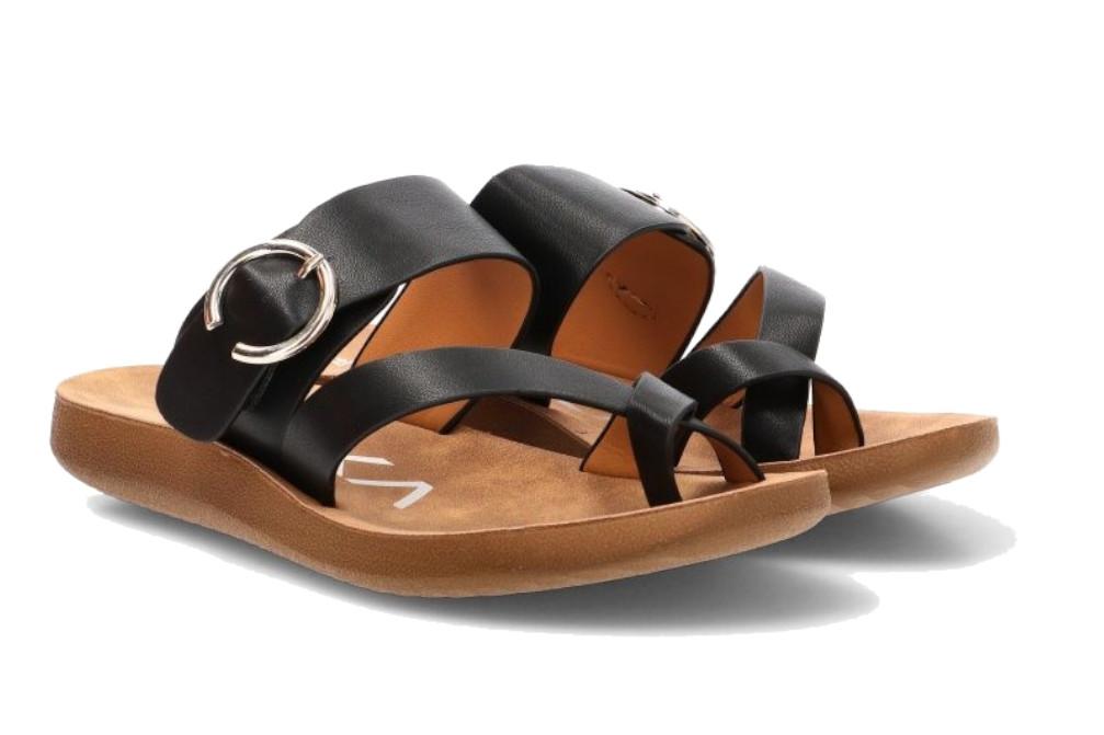 Sandalia plana ETIKA 10128 en negro para mujer | Sandalia con Hebilla