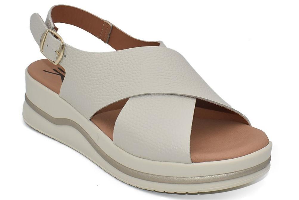 Sandalias con Cuña Cokketa 924 beige Mujer | Piel Cruzada, Plantilla Gel y Máximo Confort