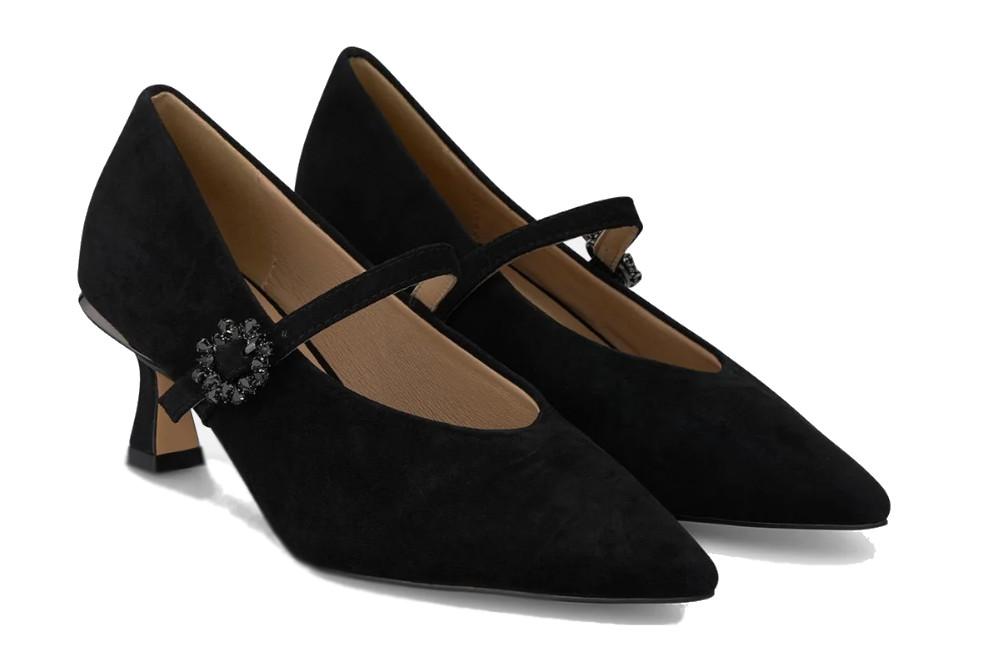 Zapato de Tacón Alma en Pena I260222 Negro de Ante con Hebilla Flor Mujer - Zapatos de fiesta