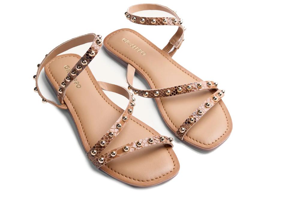 Sandalias planas Gioseppo Subukia 79123 Cuero de Piel con Estampado Animal y Tachas para Mujer