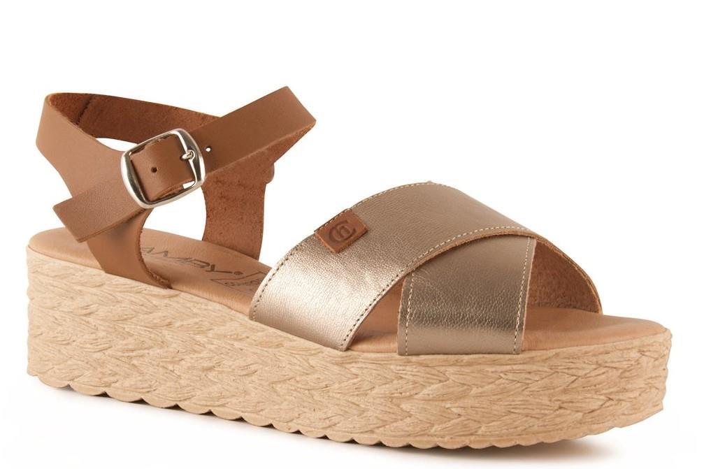 Sandalias con cuña Chamby 320 en platino para mujer