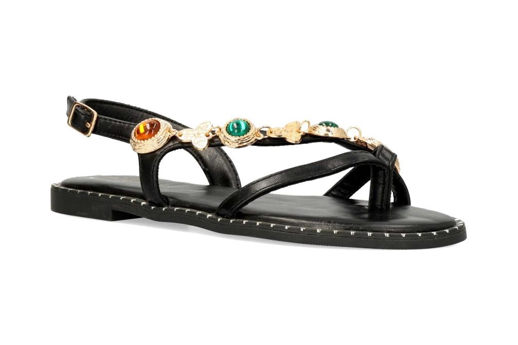 Sandalias Planas Mujer Isteria 1124 Negras | Sandalias Veganas con Hebilla y Máximo Confort