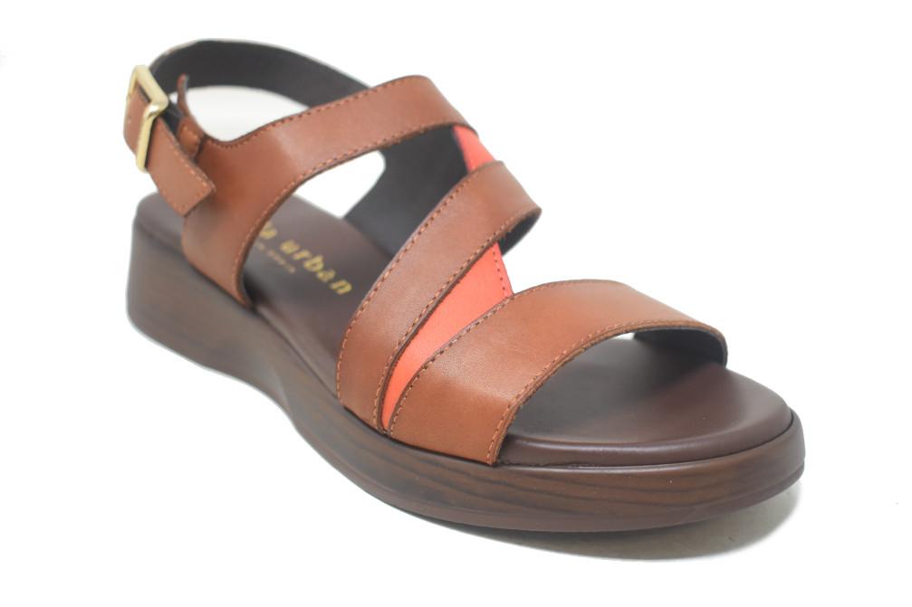 Sandalia de mujer Paula Urban 30-2022 avellana de Piel con Cuña Media 3,5 cm