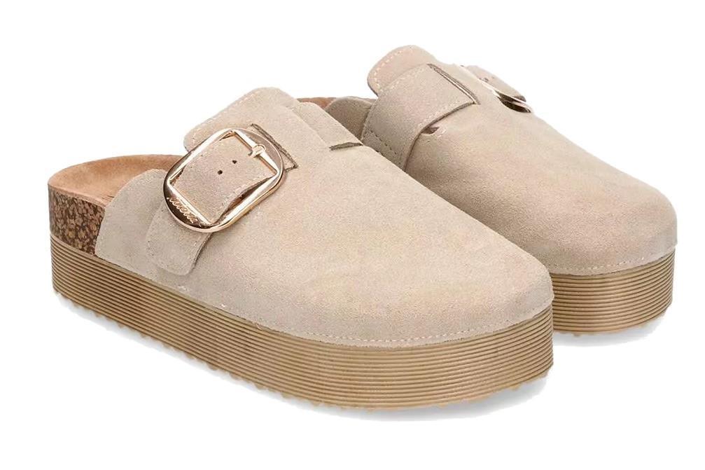 Zueco con plataforma Isteria 25220 en beige para mujer de piel