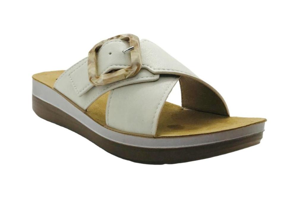 Sandalia plana Inblu FT000020 Blanca Tipo Chancla con Planta Anatómica para mujer
