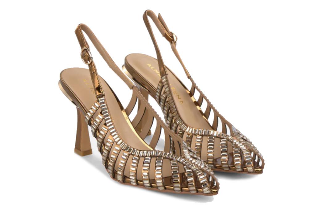 Zapatos de tacón salón metalizado con rejilla para mujer Alma en Pena V261811 – Zapatos de fiesta destalonados