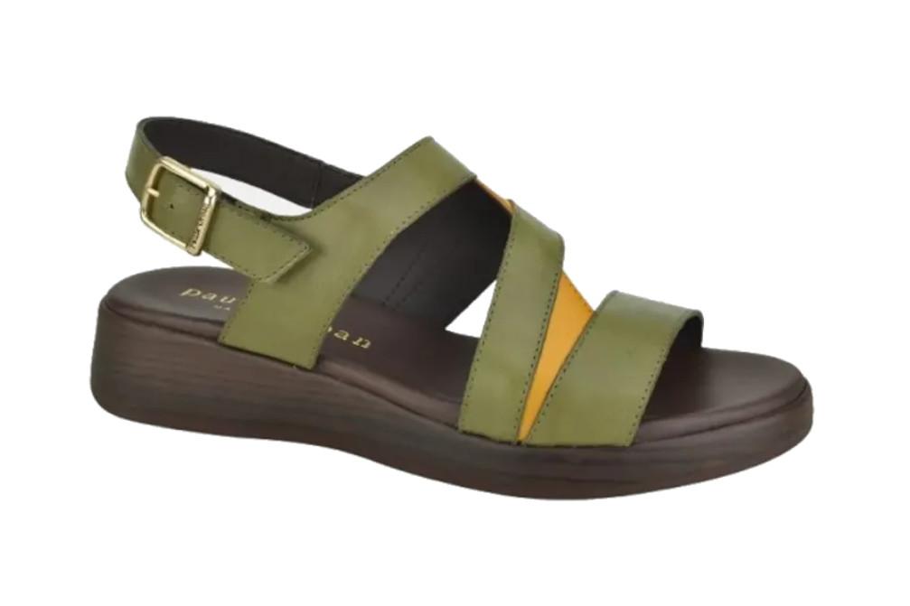 Sandalia de mujer Paula Urban 30-2022 Caqui de Piel con Cuña Media 3,5 cm