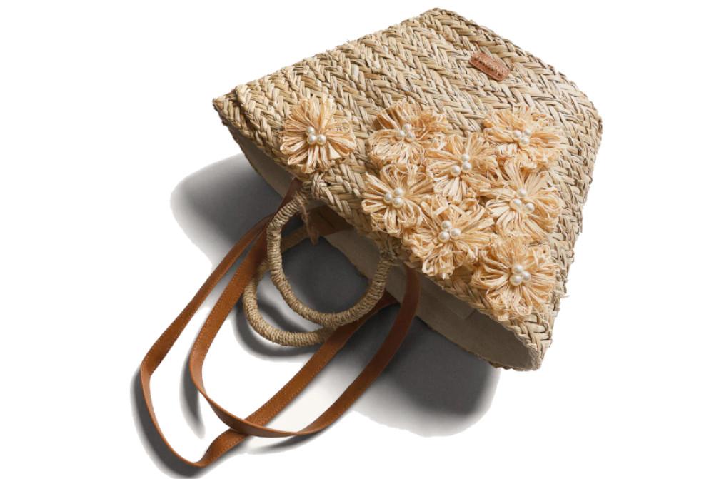 Bolso Capazo Gioseppo Roseau 78146 Natural Efecto Rafia con Flores para Mujer