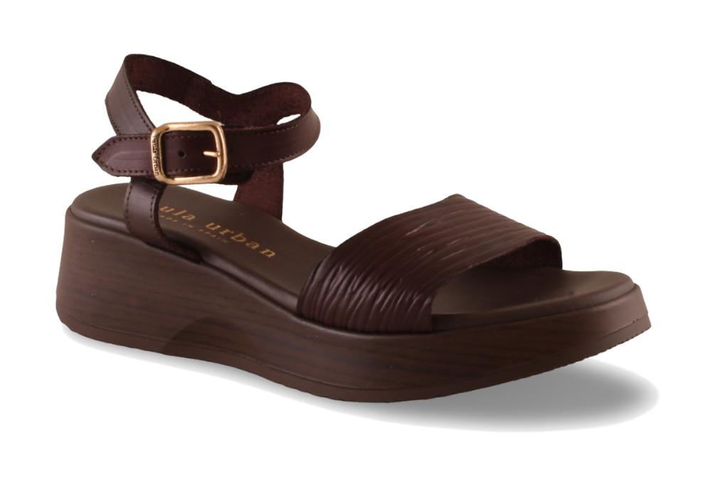 Sandalia con cuña media Paula Urban 33-2066 en marrón de Piel con Hebilla Ajustable para mujer