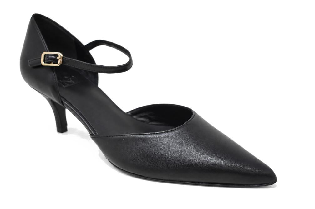 Zapatos de fiesta Joni de mujer en napa negra con pulsera y tacón kitten de 6 cm
