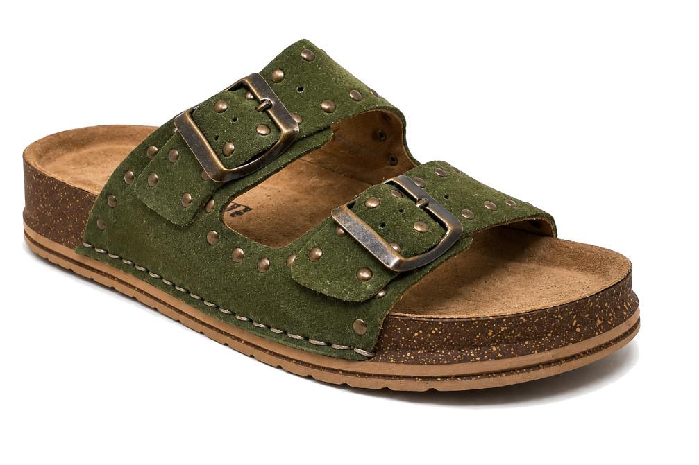 Sandalias mujer Walk & Fly Dover 47813 verde | Sandalias de piel cómodas con hebilla