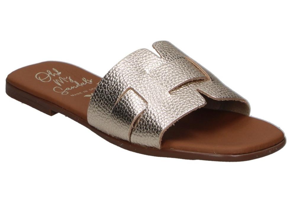 Sandalias planas Oh! My Sandals Alexia 5800 Champán para mujer – de pala Metalizada y Máxima Comodidad